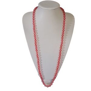 Round Bright Pink Satin Finish 10mm Lucite Bead Strand Silver Tone Clasp 36"